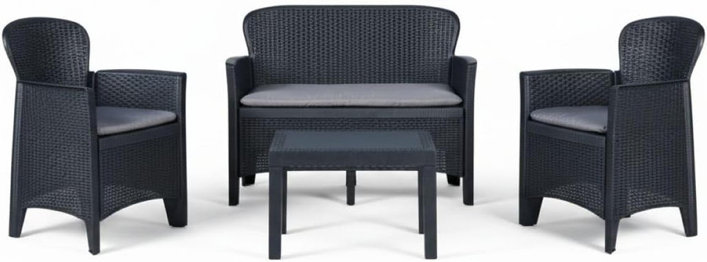Rattan Garden Conversation Set with 2 Armchairs