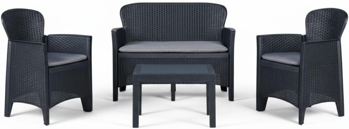 Rattan Garden Conversation Set with 2 Armchairs