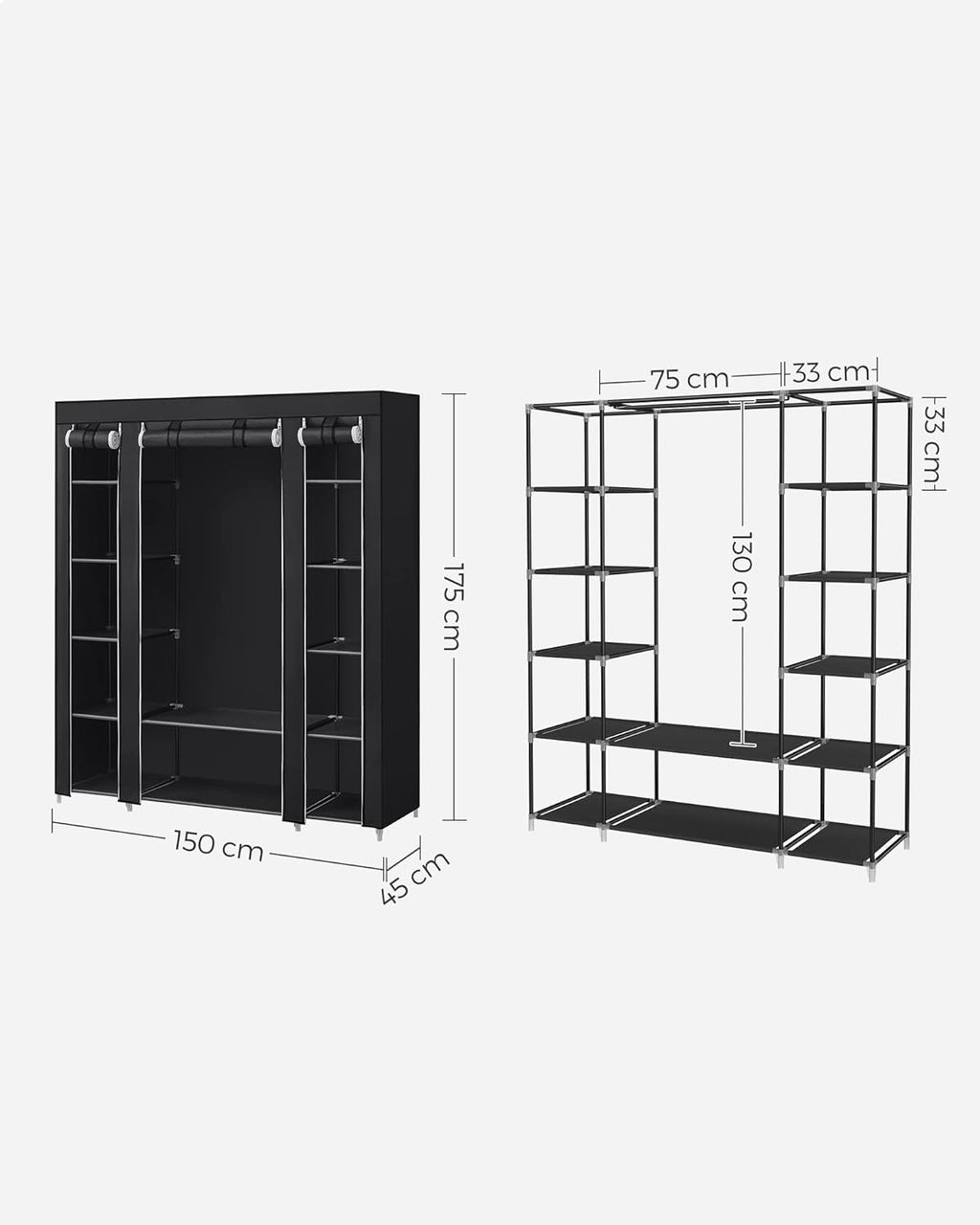 Portable Fabric Wardrobe with Hanging Rail & Shelves