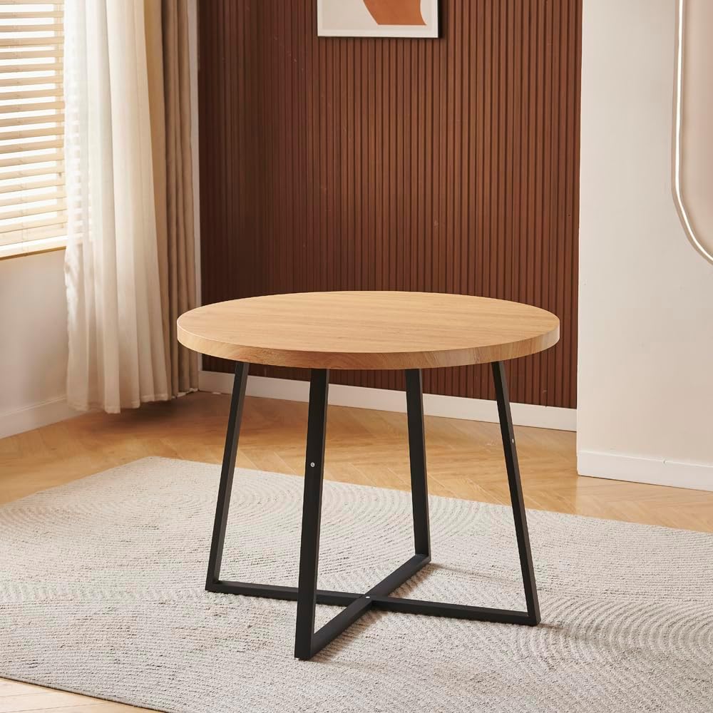 95cm Round Oak Wood Dining Table and Grey Velvet Chairs Set of 4