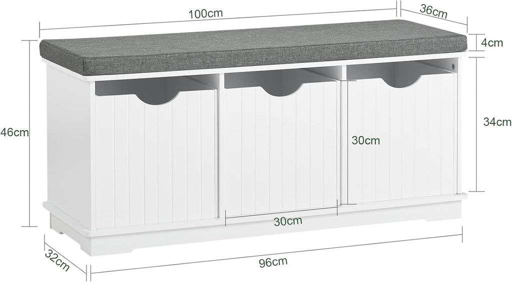 Hallway Shoe Storage Bench with 3 Drawers - Shoe Rack with Seat Cushion