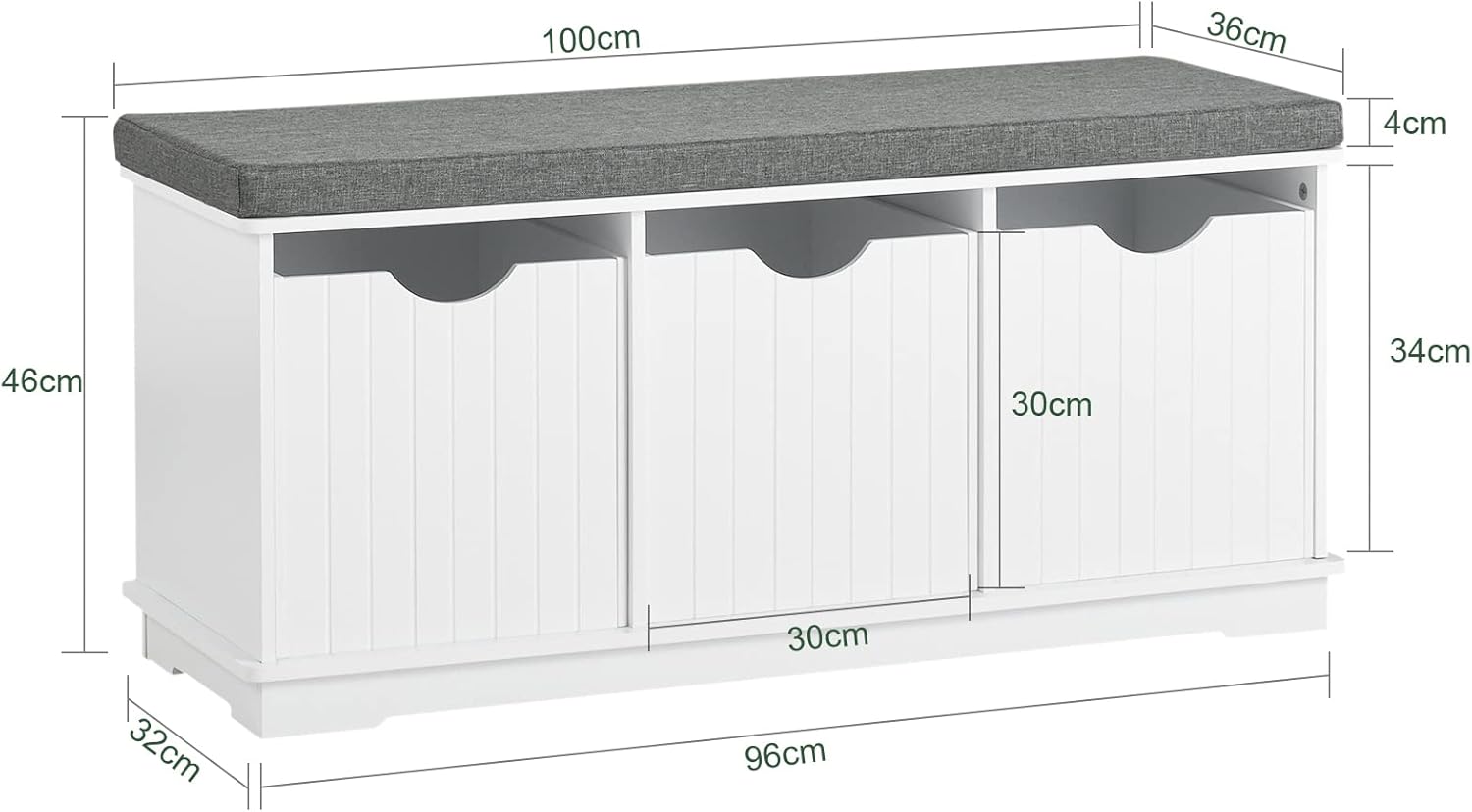 Hallway Shoe Storage Bench with 3 Drawers - Shoe Rack with Seat Cushion