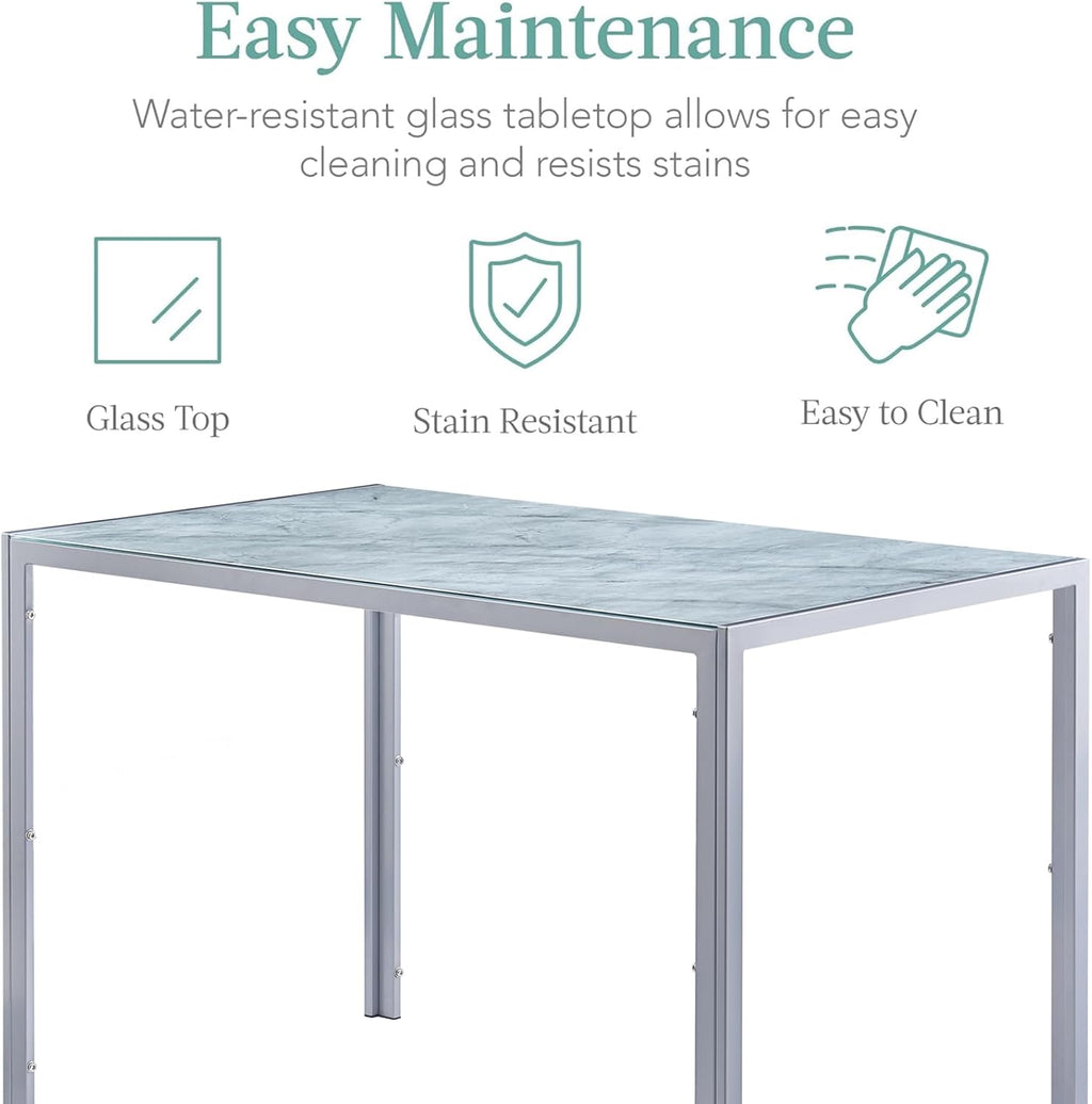 5 Pieces Marble Dining Table and Chair Set,Glass Kitchen Dining Set for 4,Rectangular Marble Effect Table with 4 Chairs for Home Kitchen/Dinette/Restaurant