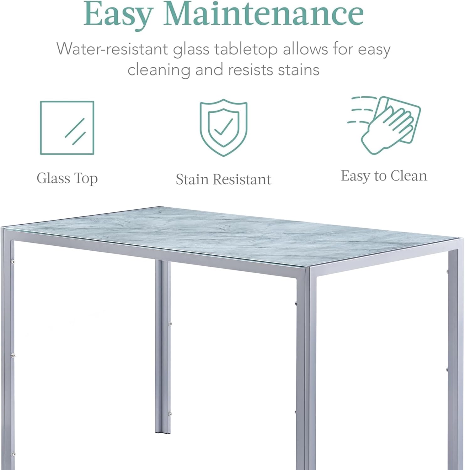 5 Pieces Marble Dining Table and Chair Set,Glass Kitchen Dining Set for 4,Rectangular Marble Effect Table with 4 Chairs for Home Kitchen/Dinette/Restaurant