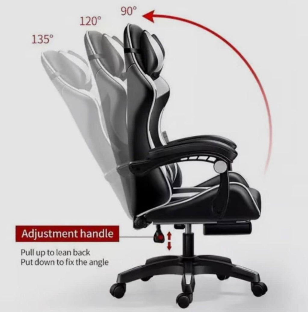 Gaming Chair Ergonomic Computer Chair Office Chair Desk Swivel Chair Adjustable Reclining Footrest Cushion White New!