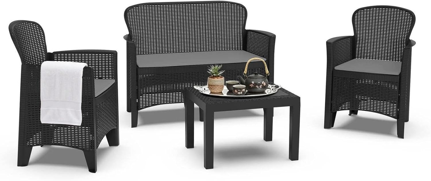 Rattan Garden Conversation Set with 2 Armchairs