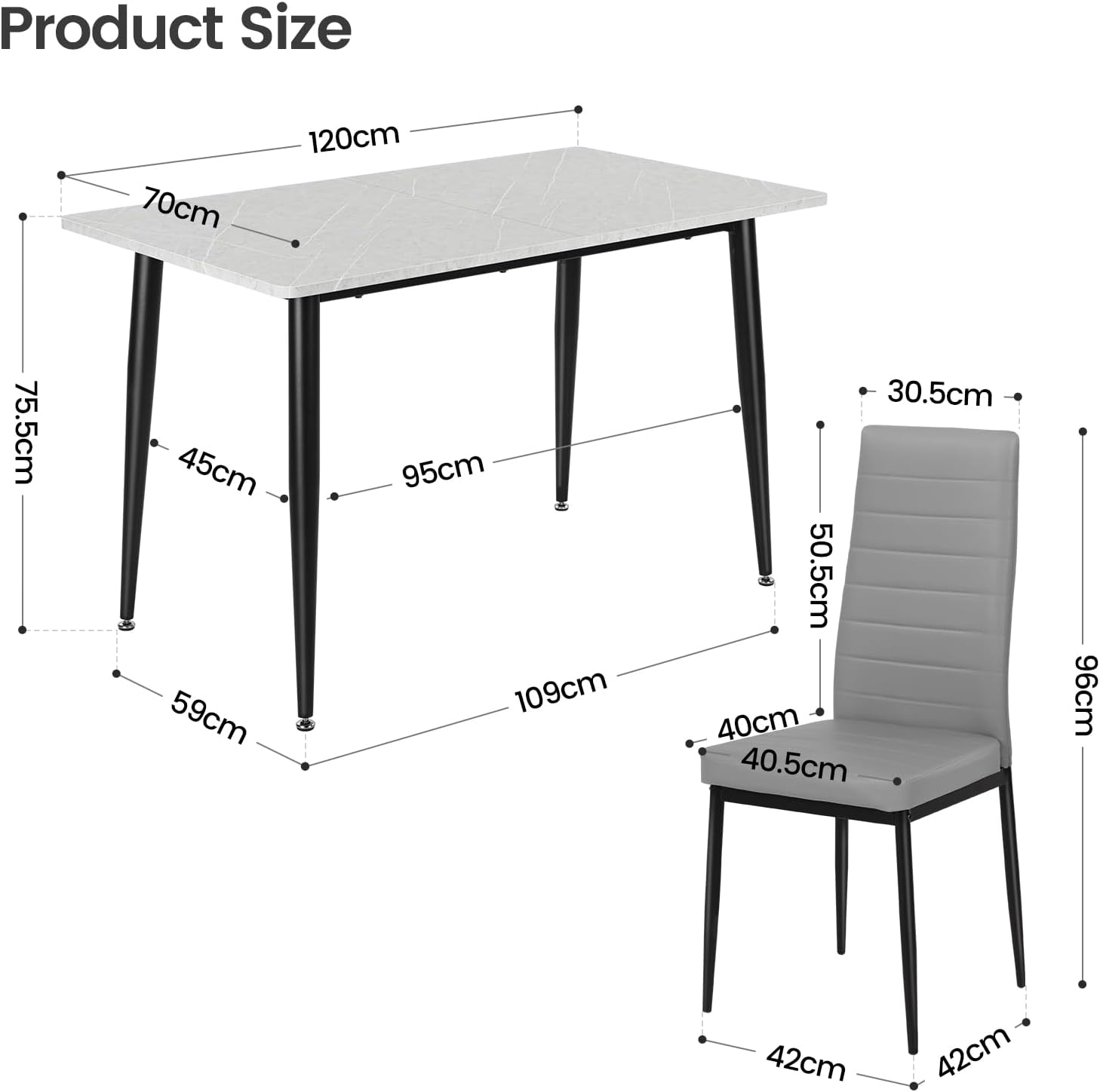 Grey Dining Table and Chairs Set 6