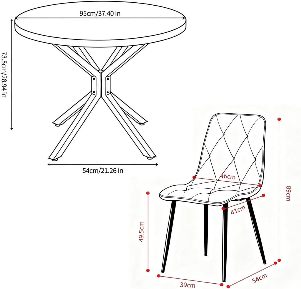 Round Dining Table and Chairs Set 4 Seater Kitchen Dining Set