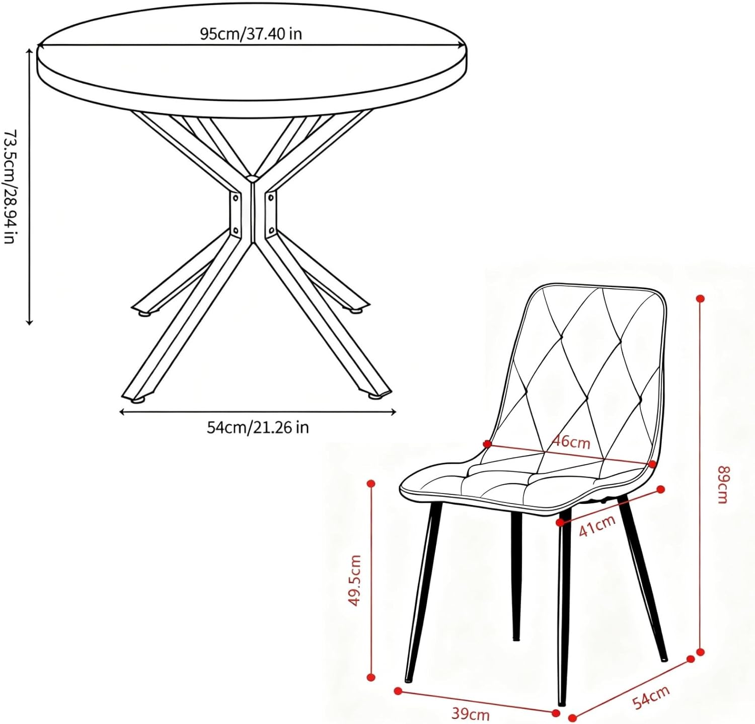 Round Dining Table and Chairs Set 4 Seater Kitchen Dining Set