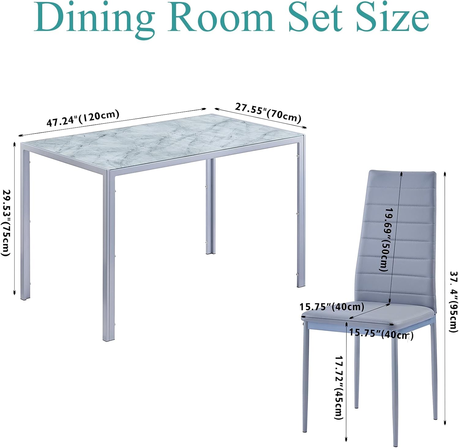 5 Pieces Marble Dining Table and Chair Set,Glass Kitchen Dining Set for 4,Rectangular Marble Effect Table with 4 Chairs for Home Kitchen/Dinette/Restaurant