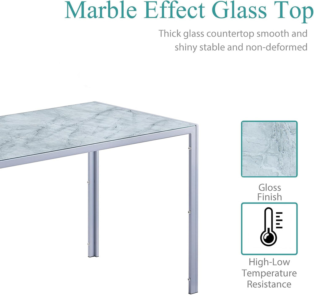 5 Pieces Marble Dining Table and Chair Set,Glass Kitchen Dining Set for 4,Rectangular Marble Effect Table with 4 Chairs for Home Kitchen/Dinette/Restaurant