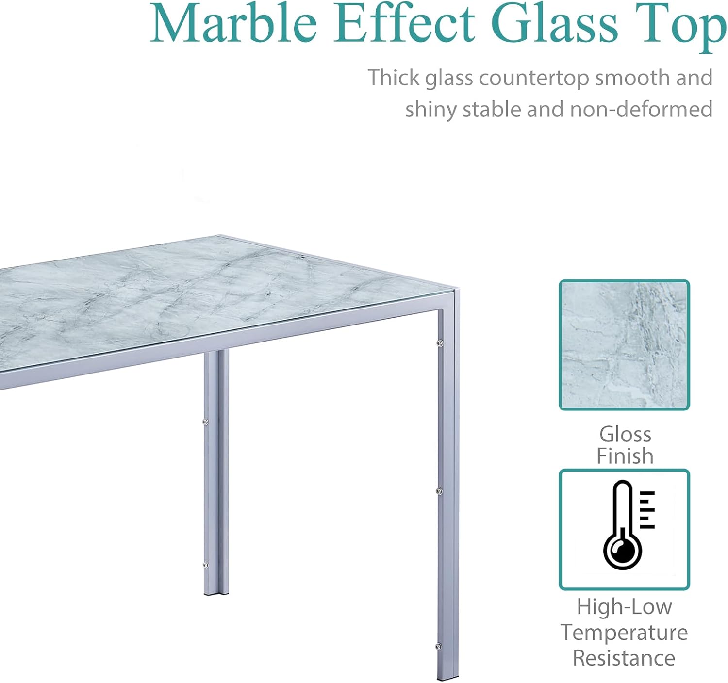 5 Pieces Marble Dining Table and Chair Set,Glass Kitchen Dining Set for 4,Rectangular Marble Effect Table with 4 Chairs for Home Kitchen/Dinette/Restaurant