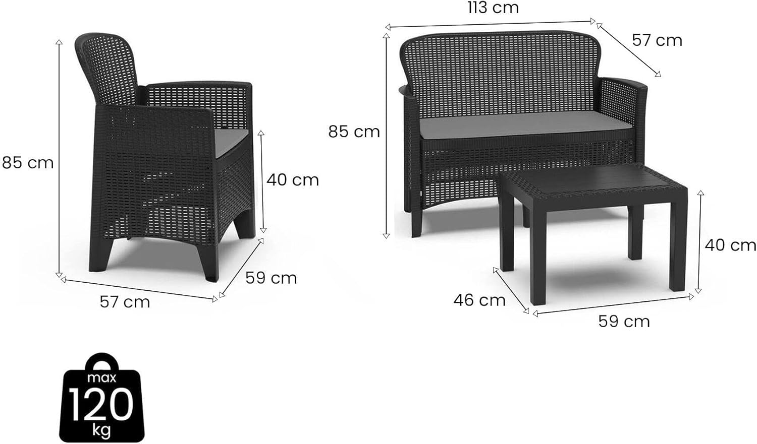 Rattan Garden Conversation Set with 2 Armchairs