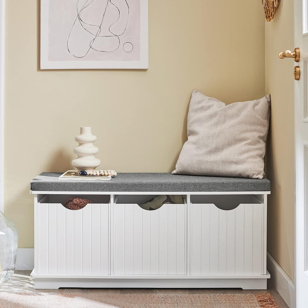 Hallway Shoe Storage Bench with 3 Drawers - Shoe Rack with Seat Cushion