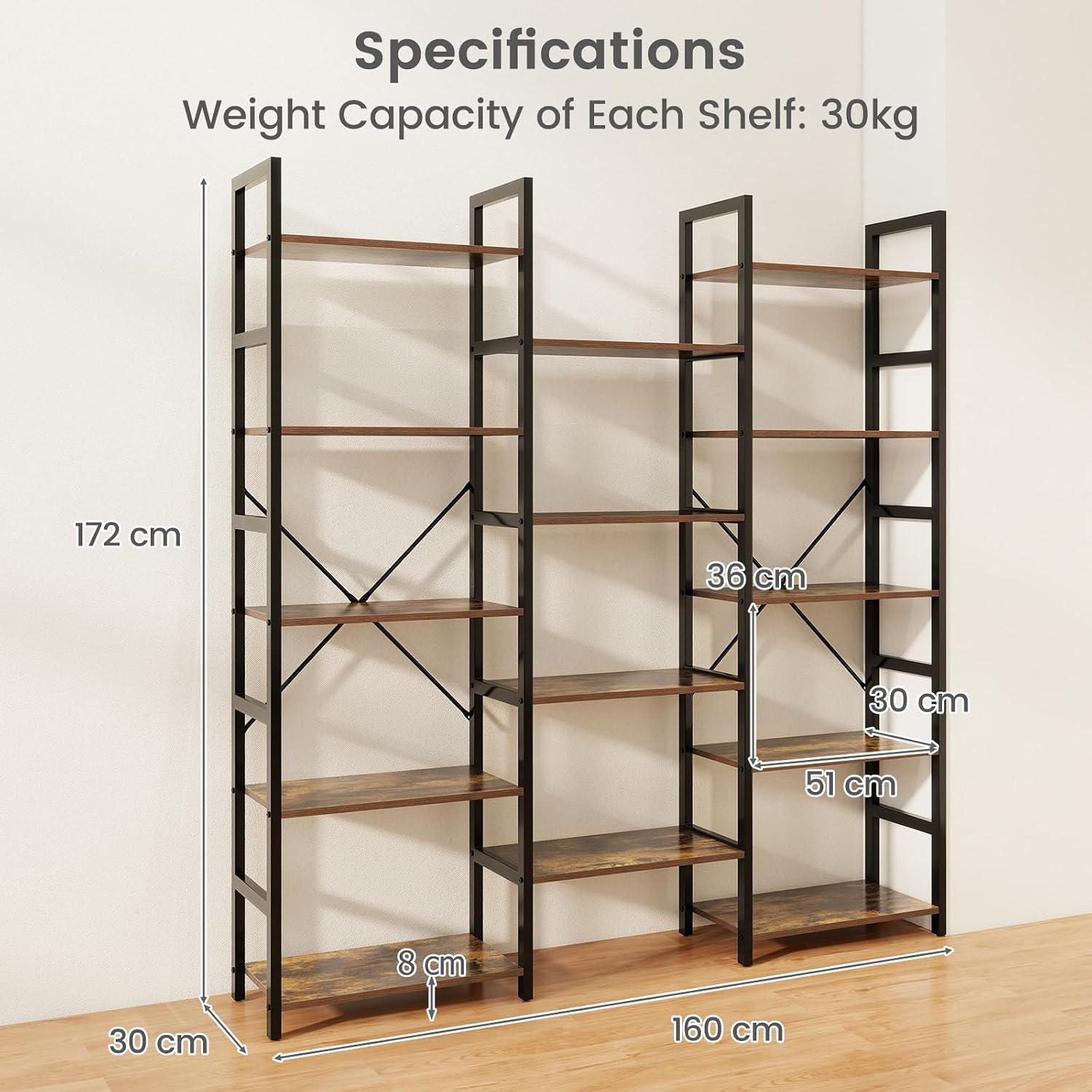 5-Tier Industrial Bookshelf