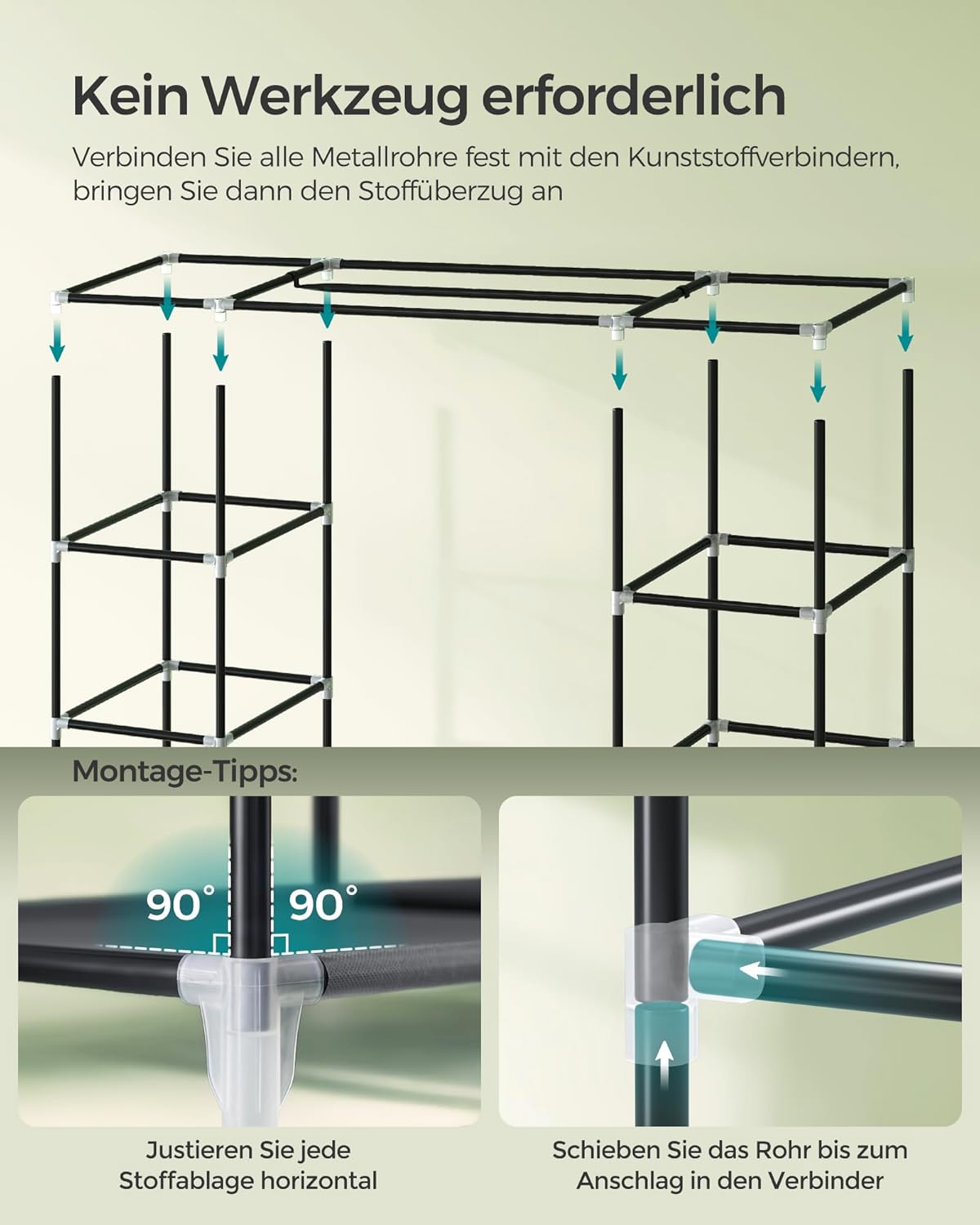 Fabric Wardrobe with 12 Cubes & Hanging Rail