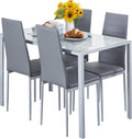 5 Pieces Marble Dining Table and Chair Set,Glass Kitchen Dining Set for 4,Rectangular Marble Effect Table with 4 Chairs for Home Kitchen/Dinette/Restaurant