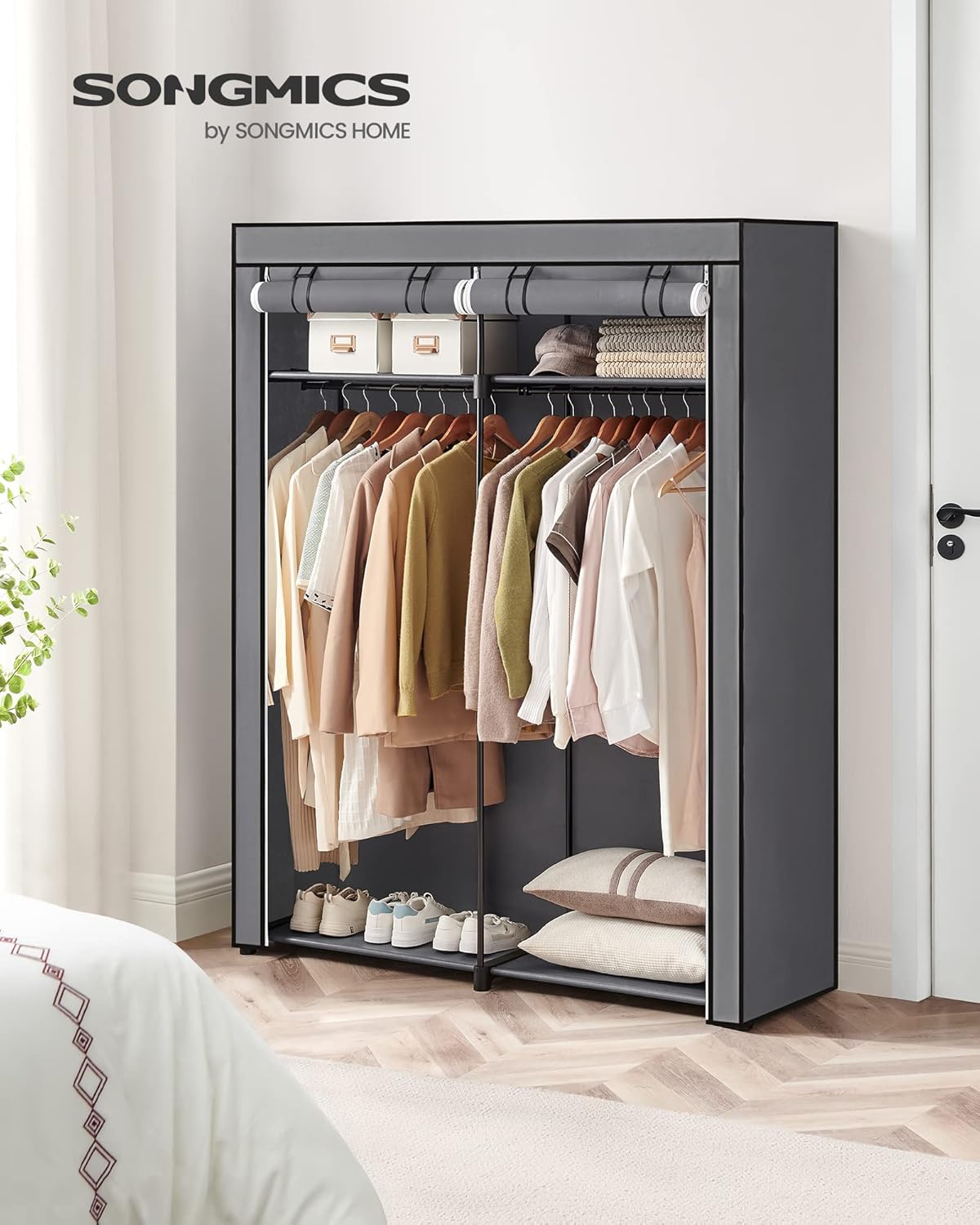 Portable Foldable Fabric Storage Wardrobe with Hanging Rail