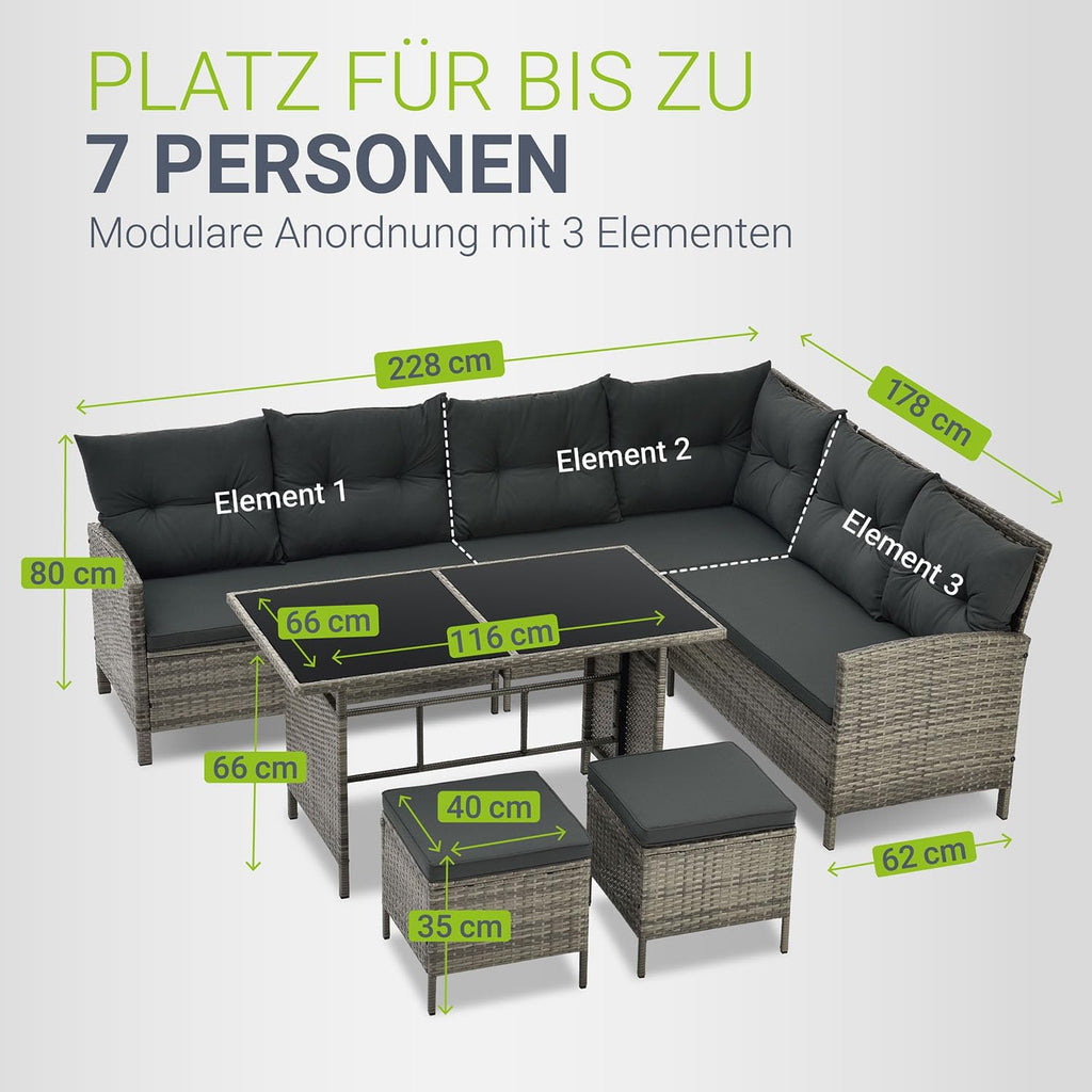 Rattan Garden Lounge Set with Corner Sofa, Dining Table & Stools