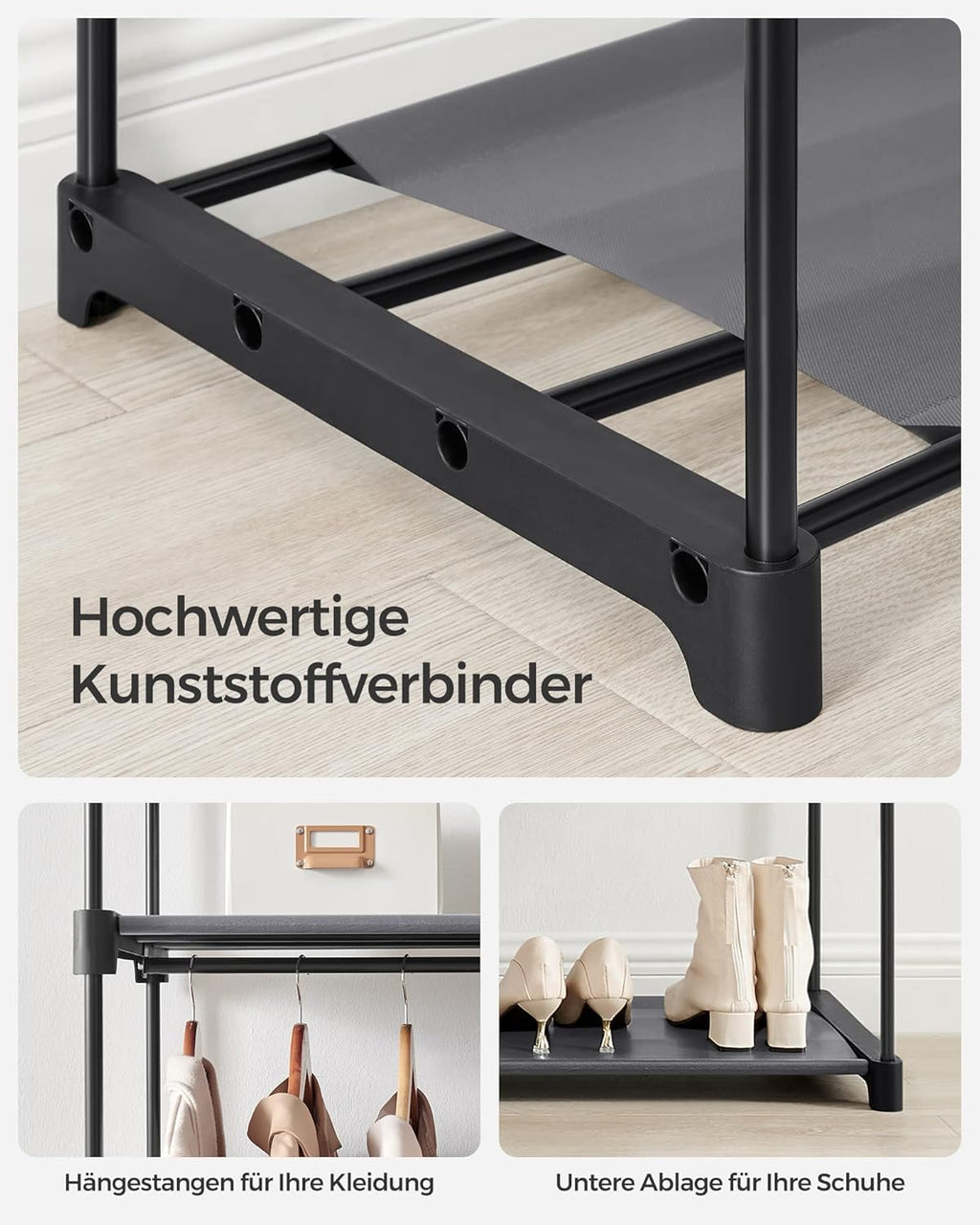 Portable Foldable Fabric Storage Wardrobe with Hanging Rail