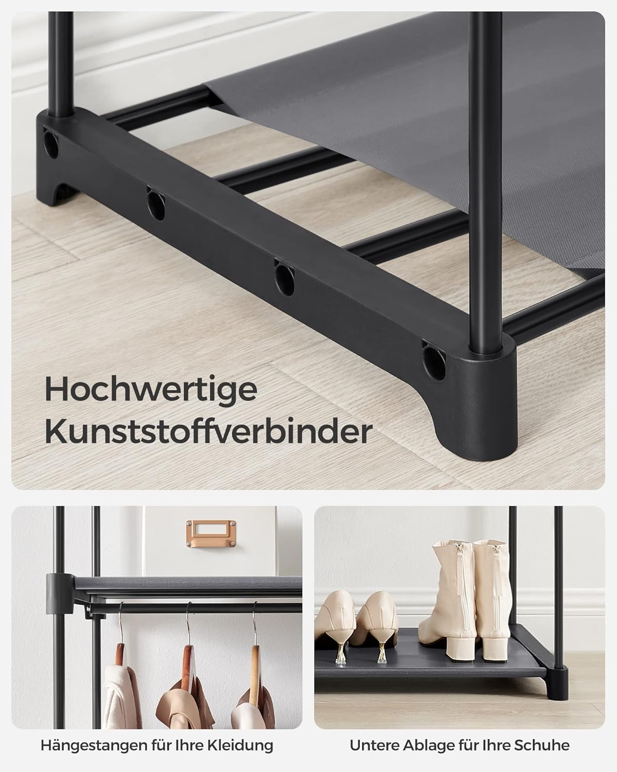Portable Foldable Fabric Storage Wardrobe with Hanging Rail
