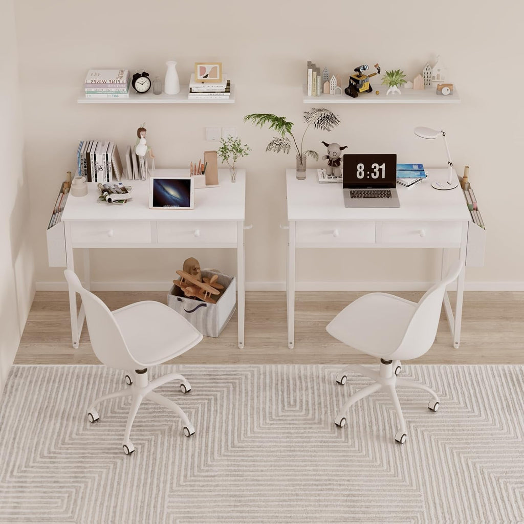 White Computer Desk with 2 Drawers & Storage