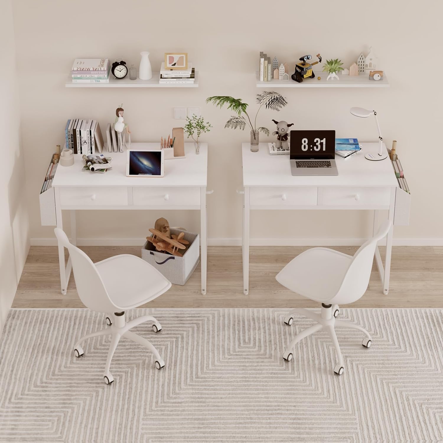 White Computer Desk with 2 Drawers & Storage