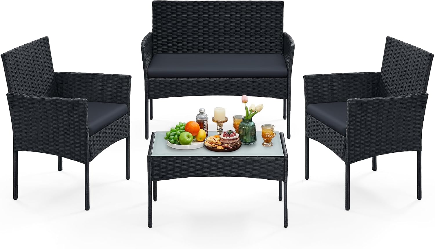 4-Piece PE Rattan Balcony Furniture Set