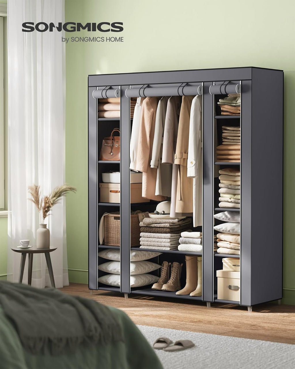 Fabric Wardrobe with 12 Cubes & Hanging Rail