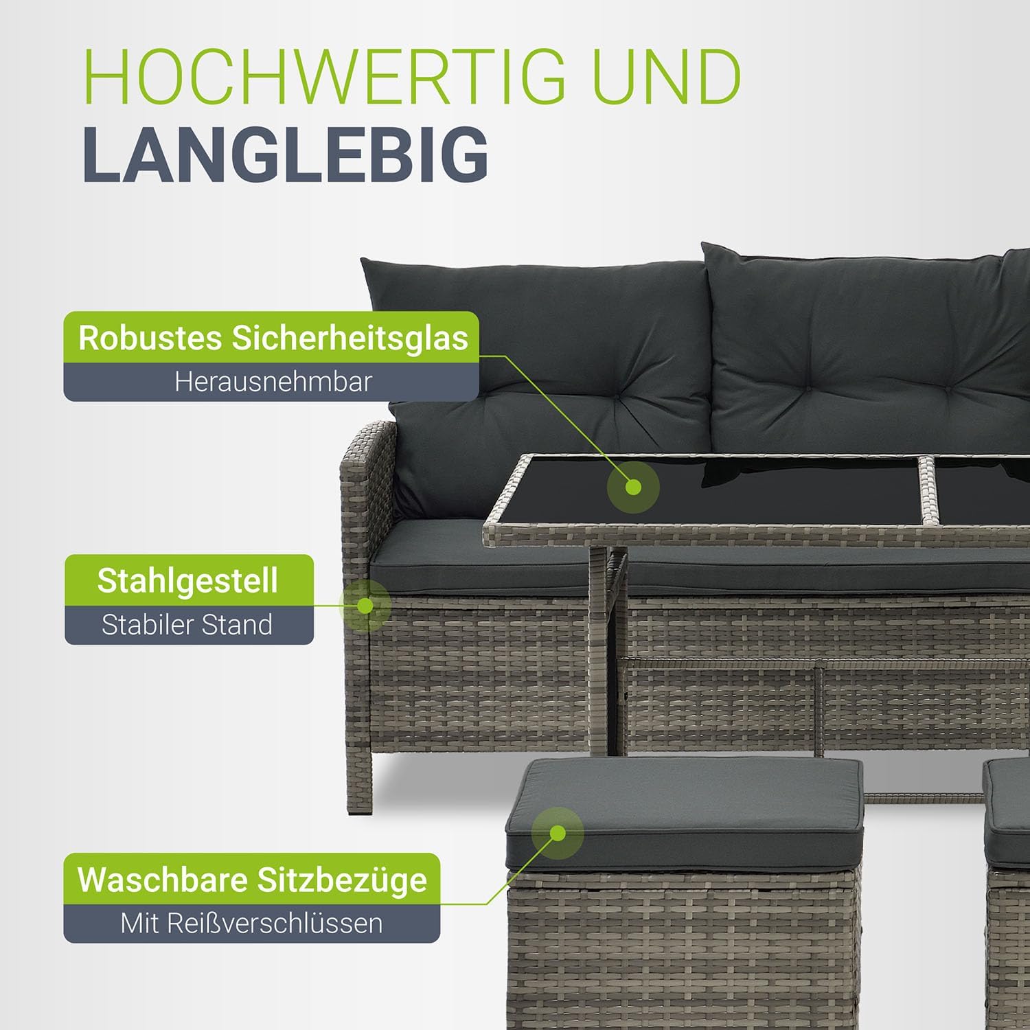 Rattan Garden Lounge Set with Corner Sofa, Dining Table & Stools