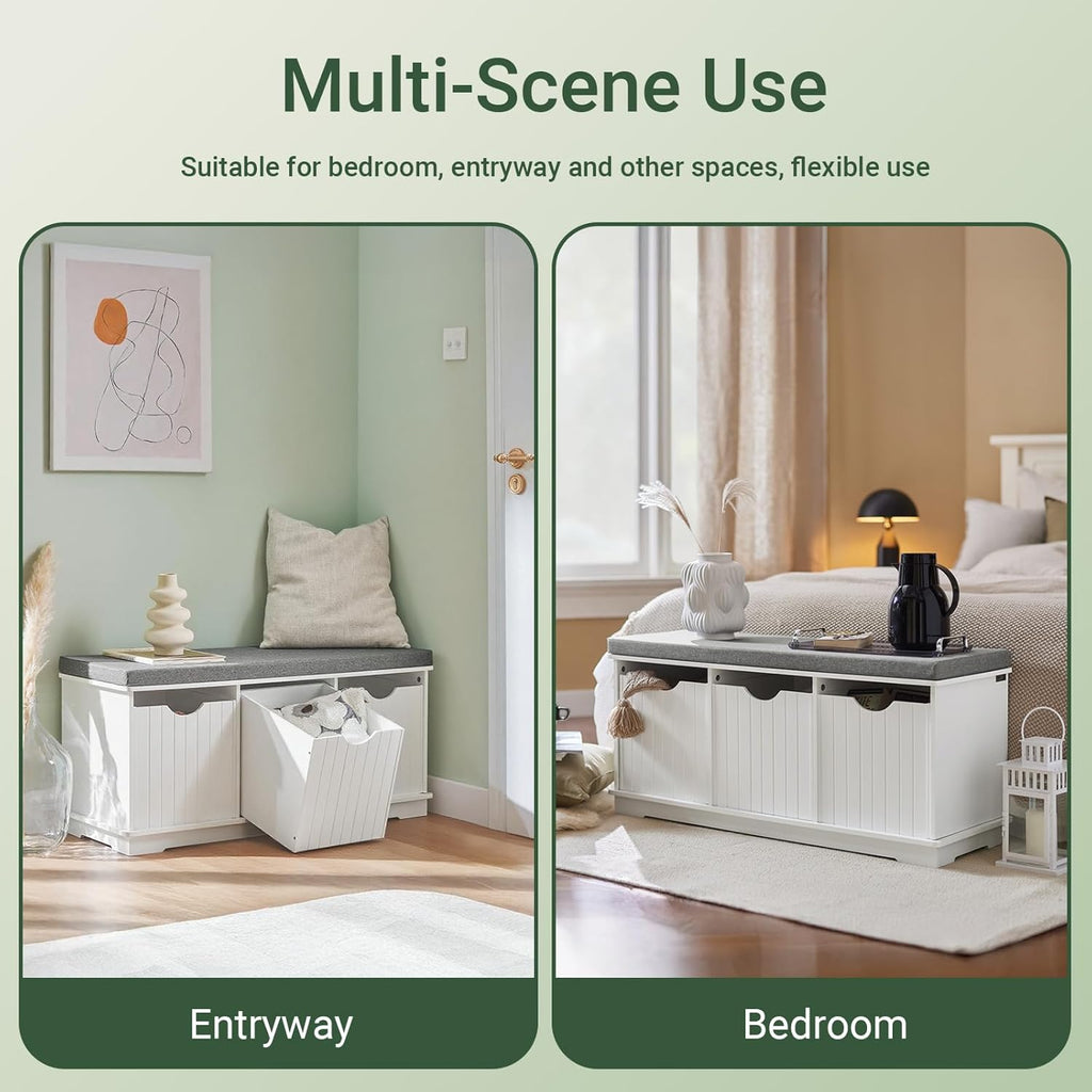 Hallway Shoe Storage Bench with 3 Drawers - Shoe Rack with Seat Cushion