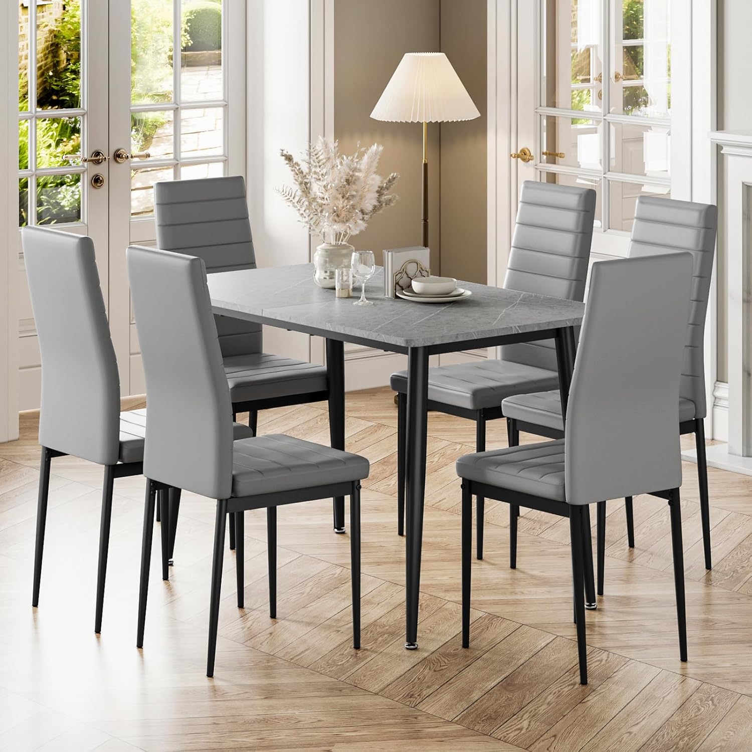 Grey Dining Table and Chairs Set 6