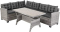Rattan Garden Lounge Set with Corner Sofa, Dining Table & Cushions