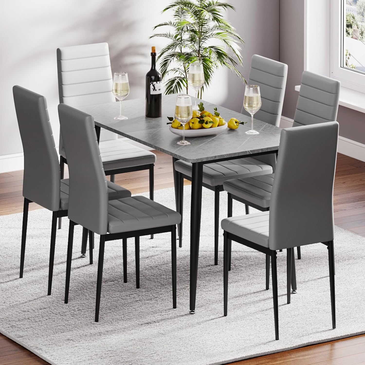 Grey Dining Table and Chairs Set 6