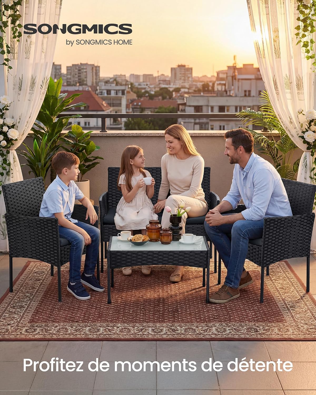 4-Piece PE Rattan Balcony Furniture Set