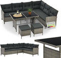 Rattan Garden Lounge Set with Corner Sofa, Dining Table & Stools