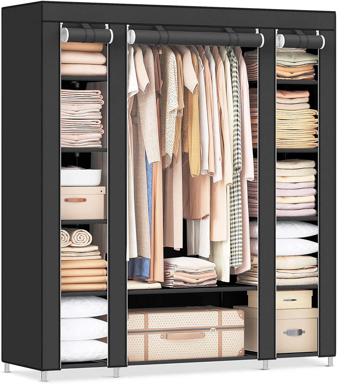 Portable Fabric Wardrobe with Hanging Rail & Shelves