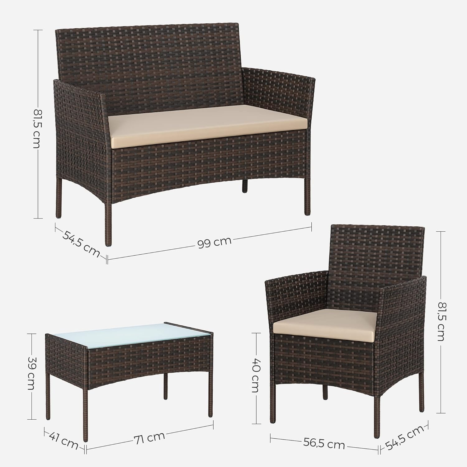 PE Rattan Balcony Furniture Set, Taupe