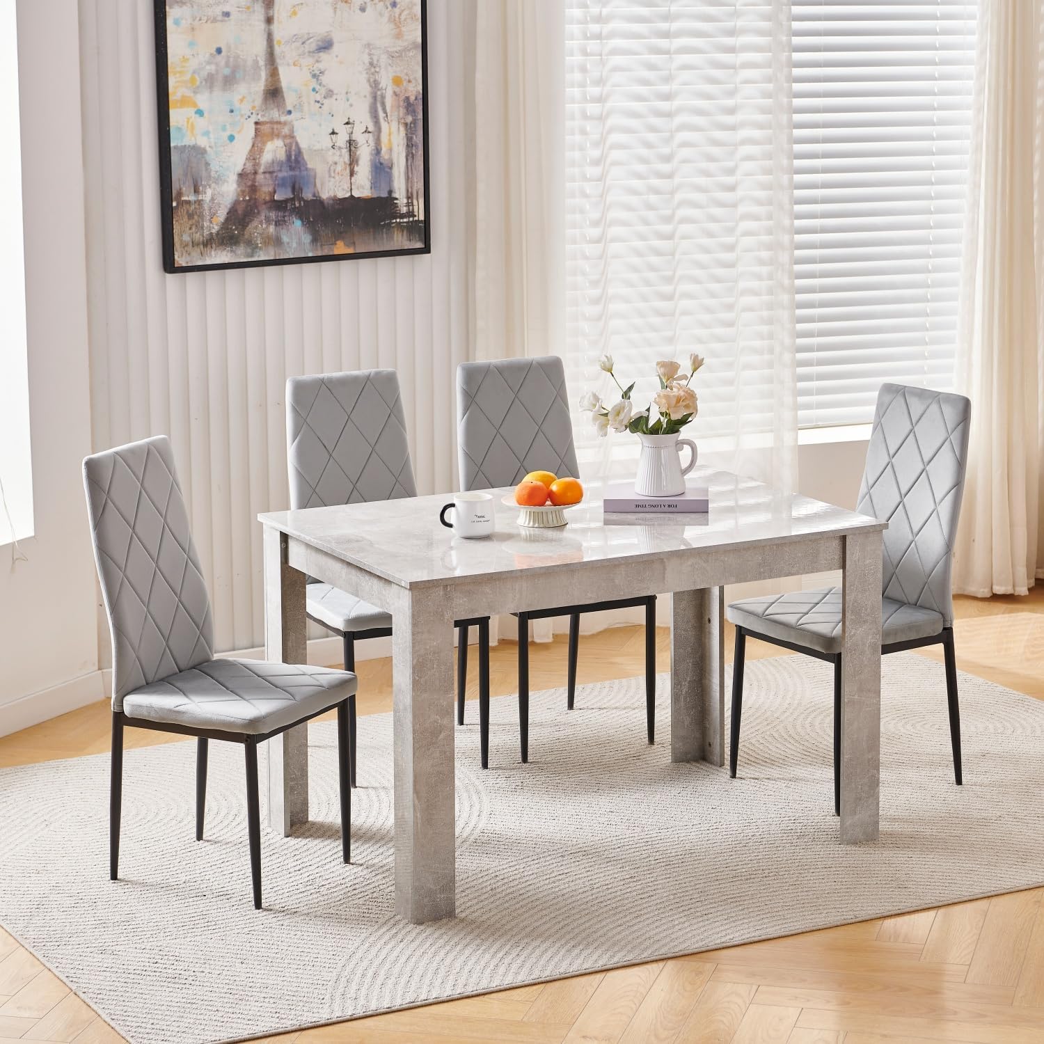 Wood Dining Table and Chairs Set of 4