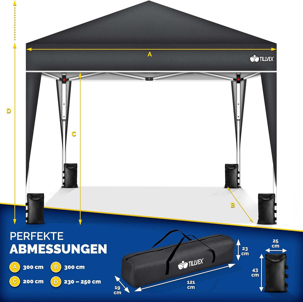 3×3m Waterproof Pop-Up Gazebo, Height-Adjustable