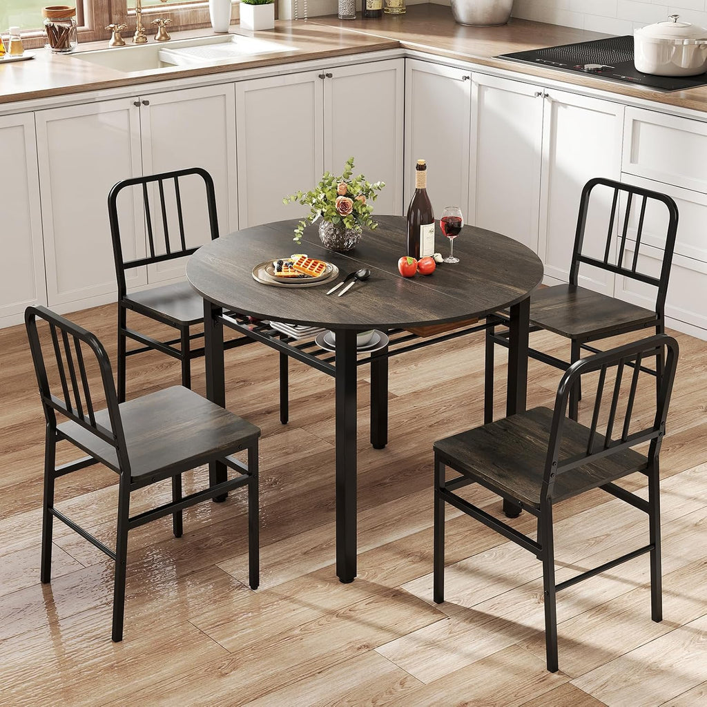5 Piece Round Dining Table Set for 4