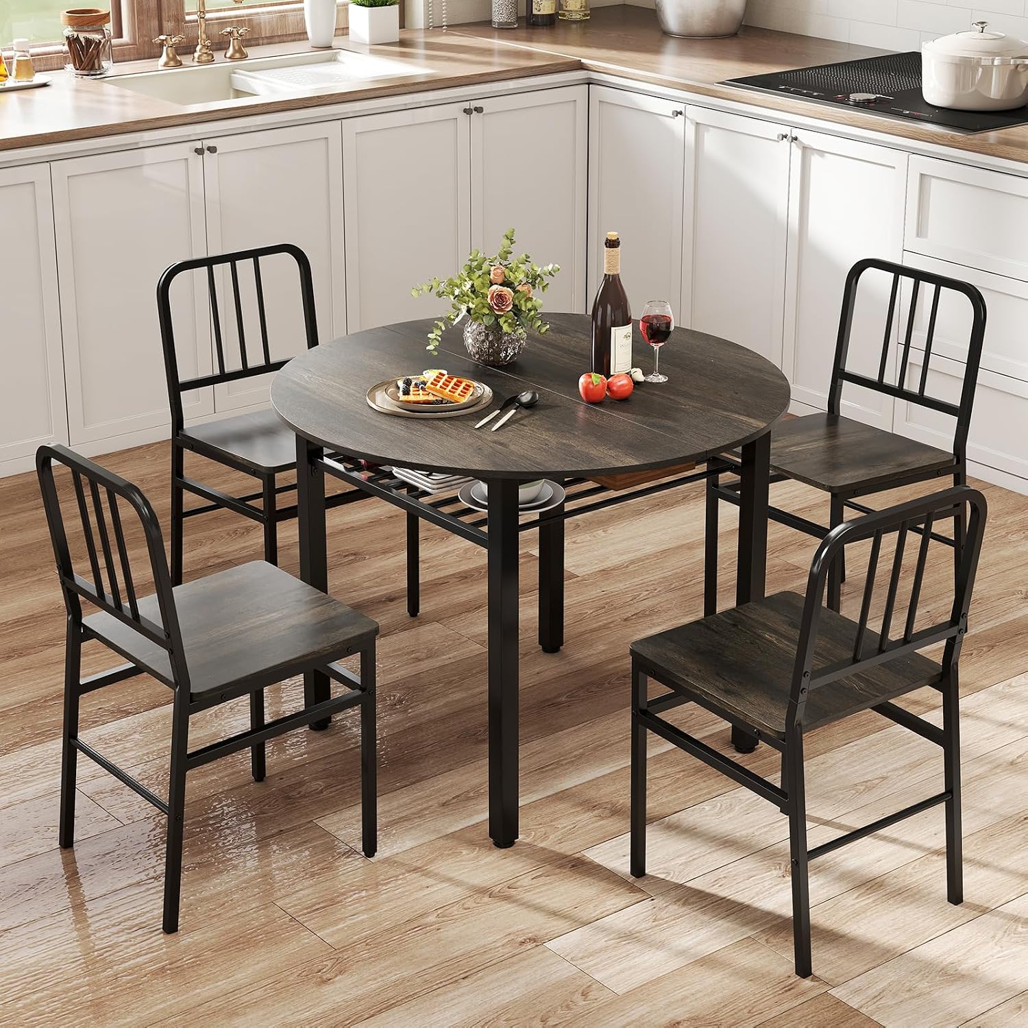 5 Piece Round Dining Table Set for 4