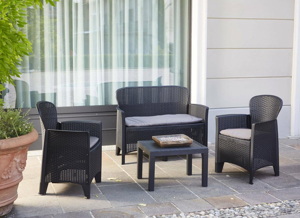 Rattan Garden Conversation Set with 2 Armchairs