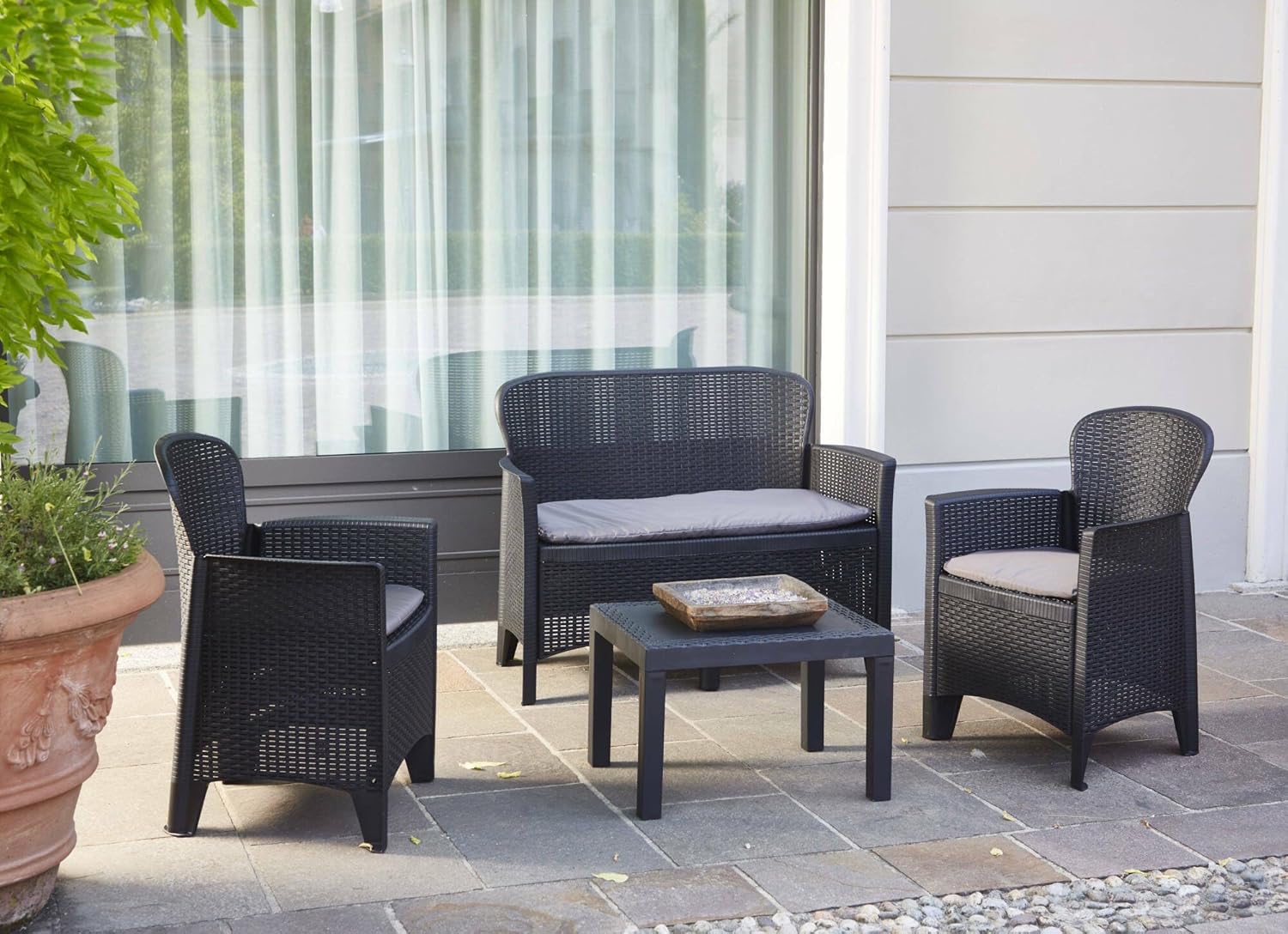 Rattan Garden Conversation Set with 2 Armchairs