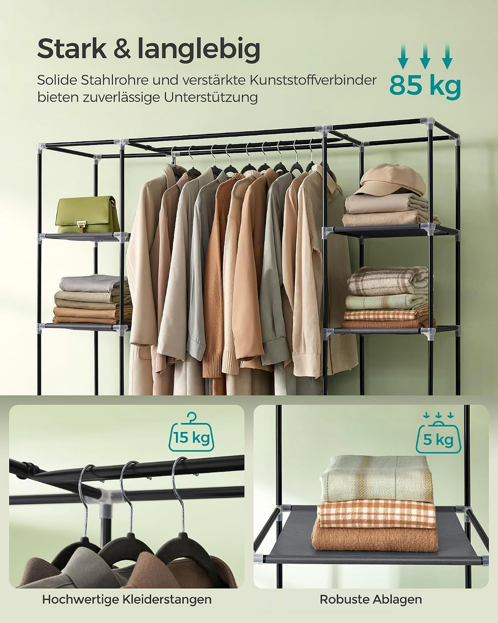 Fabric Wardrobe with 12 Cubes & Hanging Rail