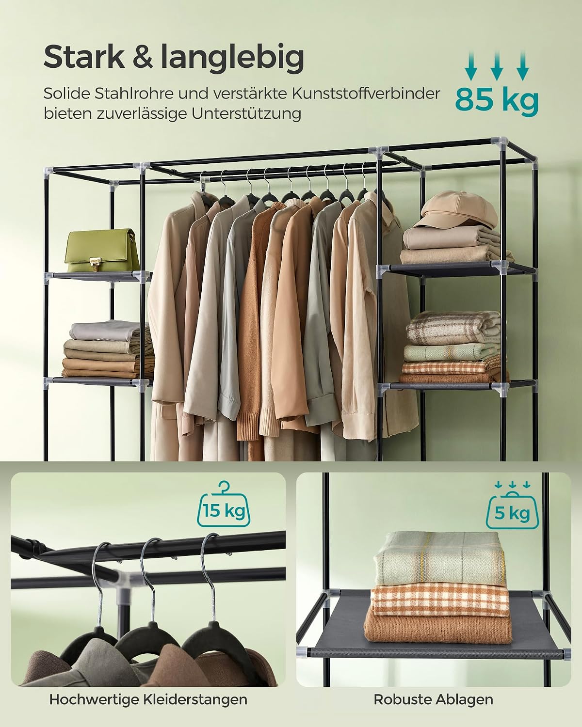 Fabric Wardrobe with 12 Cubes & Hanging Rail