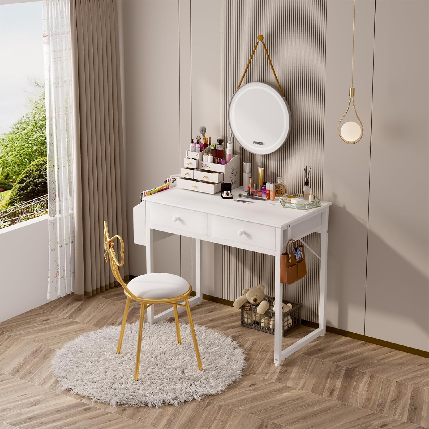 White Computer Desk with 2 Drawers & Storage