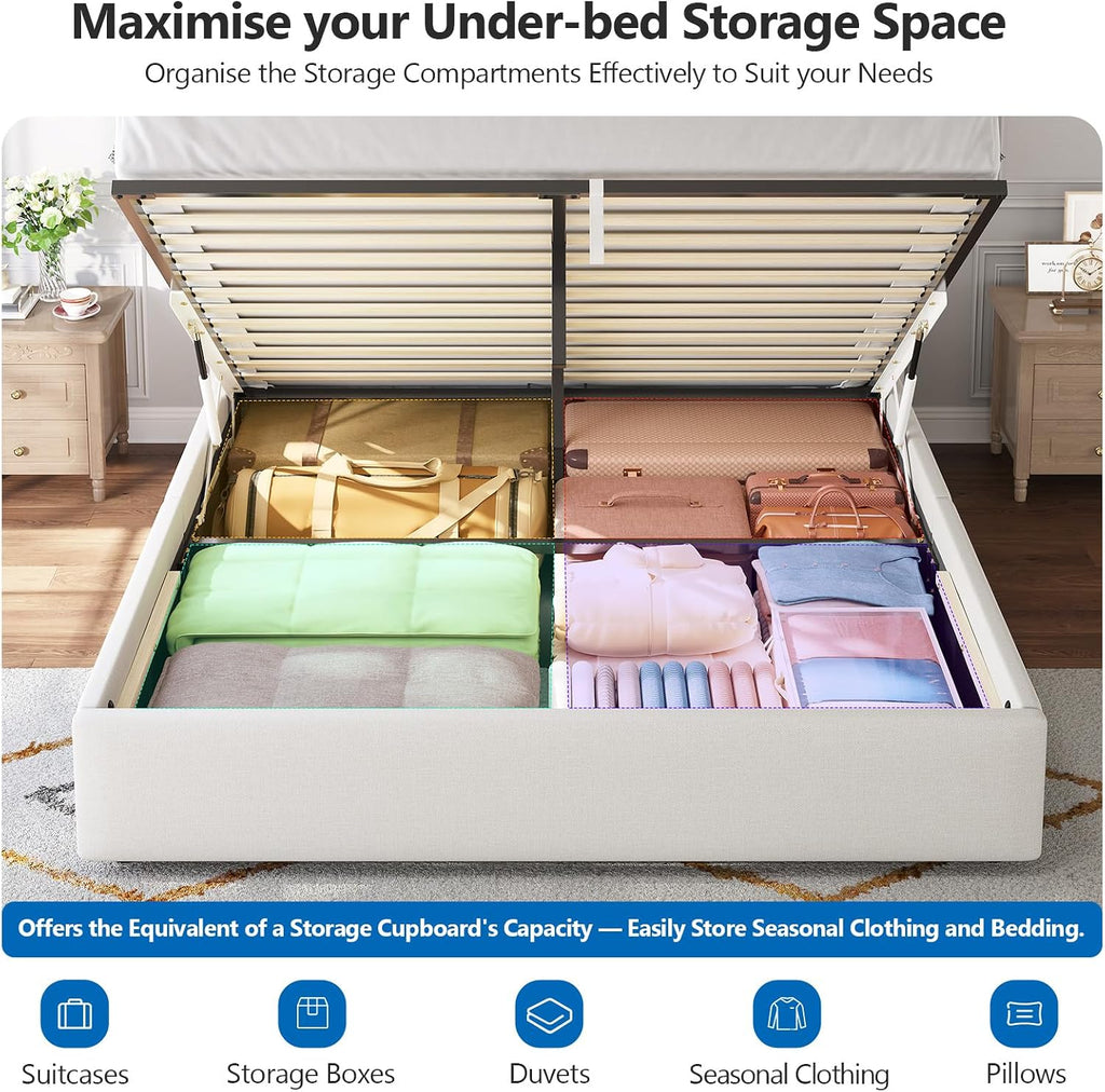 4ft6 Double Ottoman Bed Frame with Hydraulic Lift-Up Storage