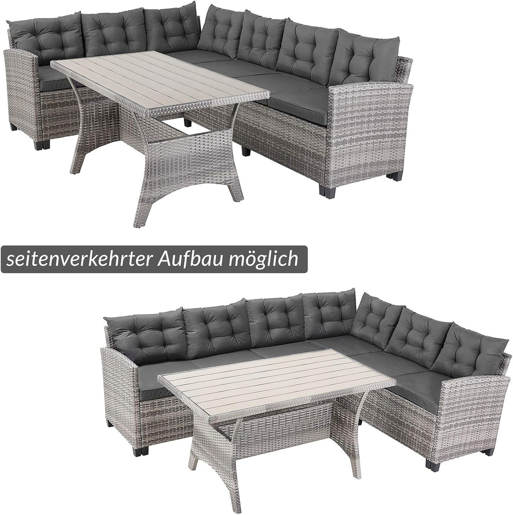 Rattan Garden Lounge Set with Corner Sofa, Dining Table & Cushions
