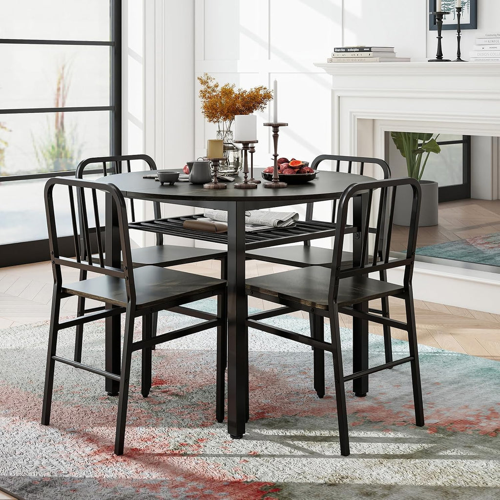 5 Piece Round Dining Table Set for 4